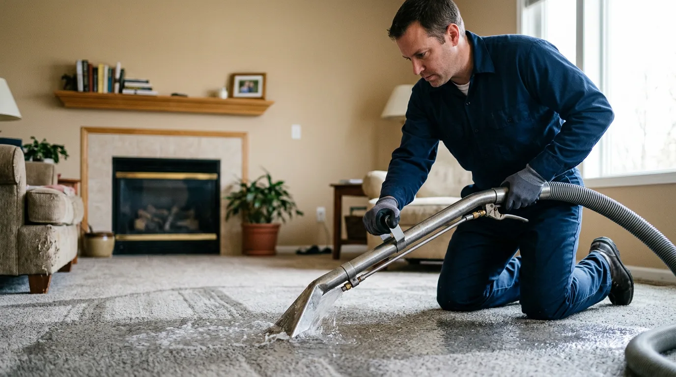 Water damage restoration technician working near Champion, MI